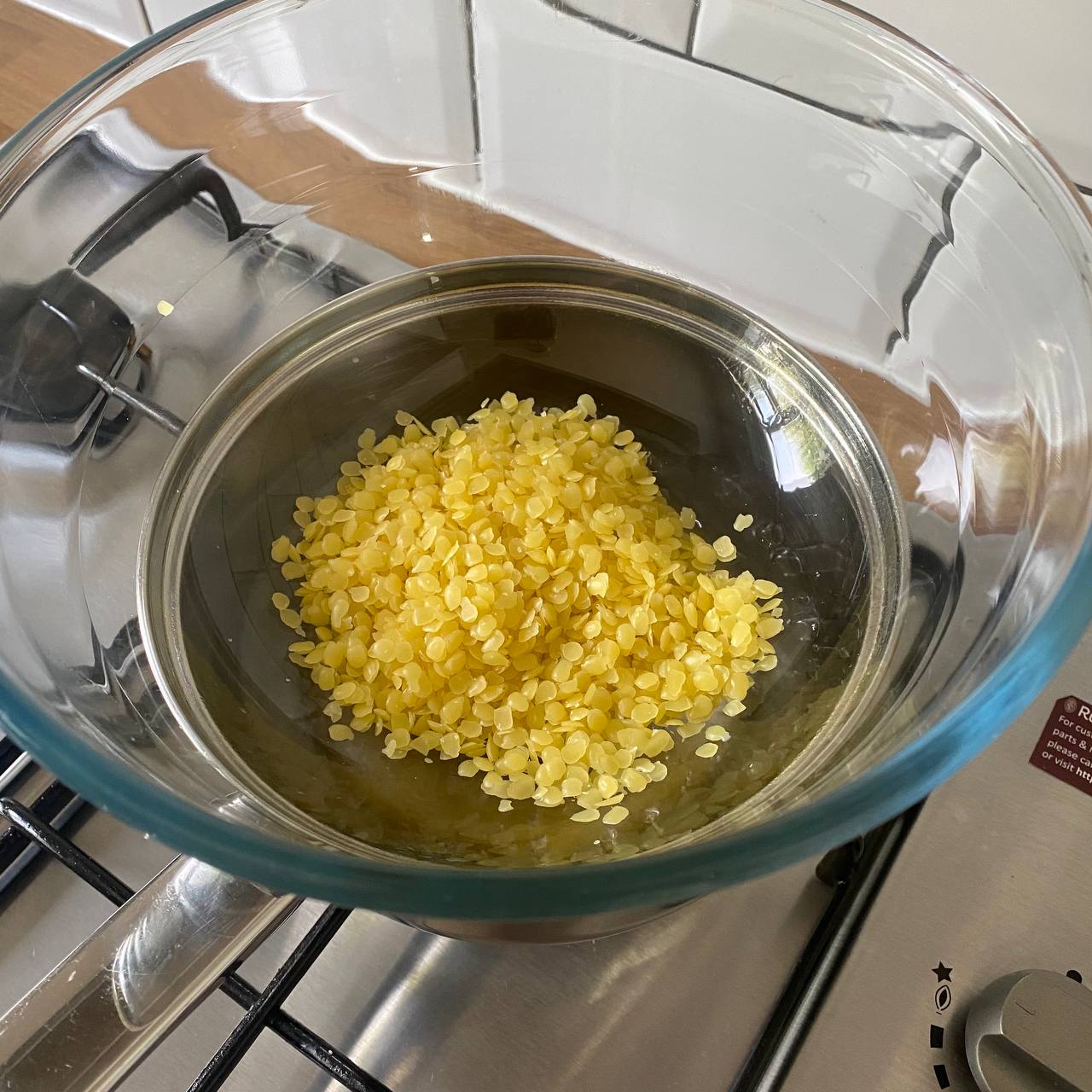 Beeswax in double boiler
